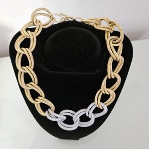Chunky Goldtone Textured Chain Necklace with White Link Accent